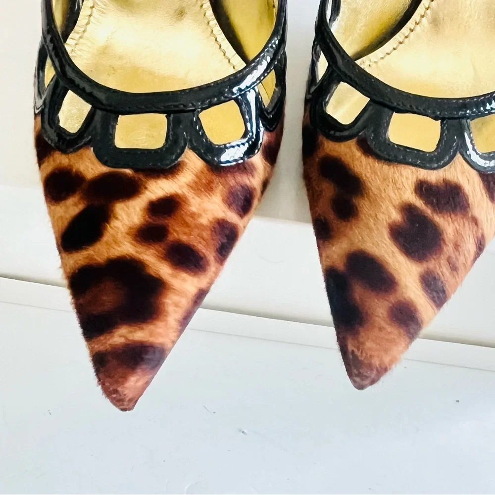 Dolce & Gabbana calf hair tan black animal print heels 38